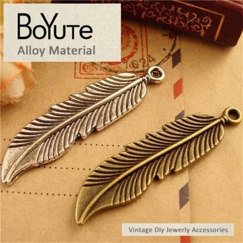 BoYuTe (50 Pieces/Lot) 45*11MM Antique Bronze Silver Plated Zinc Alloy Feather Pendants for Women Jewelry Diy Fashion Makings