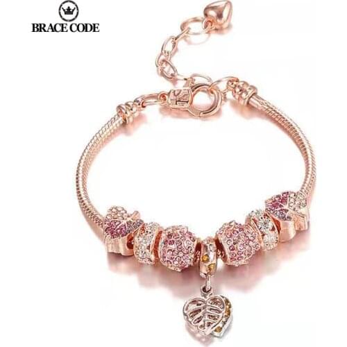 Love Extension Chain Fashion Rose Gold Beads Color Faceted Rhinestone Bracelets&Bangles Female Charm Party Jewelry Gift