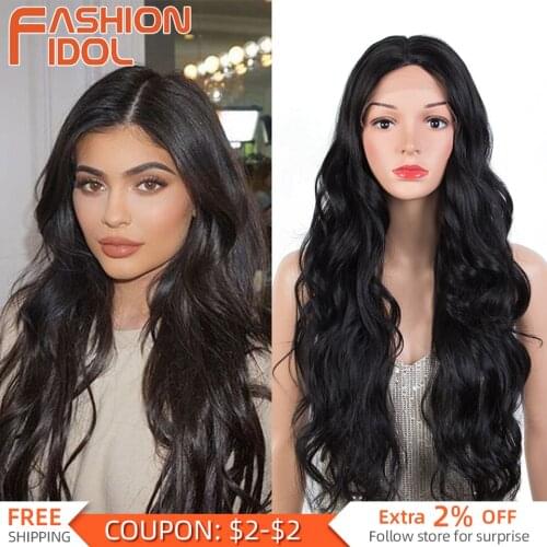 Black Synthetic Wig MIddle Part Anime Style Brown Long Deep Wave Hair 24 Inches Green Wigs Cosplay For White Women FASHION IDOL