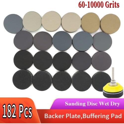 182 PCS Set 2 Inch Sandpaper Sanding Disc Wet Dry Sander Sheets with Sanding Pad Foam Buffing Pad Grinding Abrasive Sanding Set