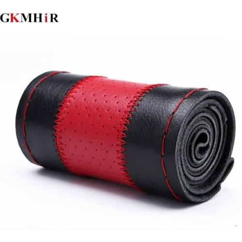 DIY Braid on the Steering Wheel Soft Genuine Leather Steering Wheel Cover 38cm Car Steering Covers With Needle and Thread