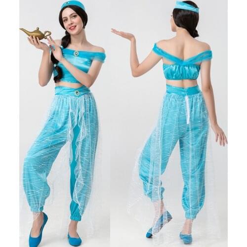 3pcs Set Sexy Princess Jasmine Costumes Suit For Adult Women Cosplay Belly Dance Aladdin Clothes Halloween Party Fancy Dress Up