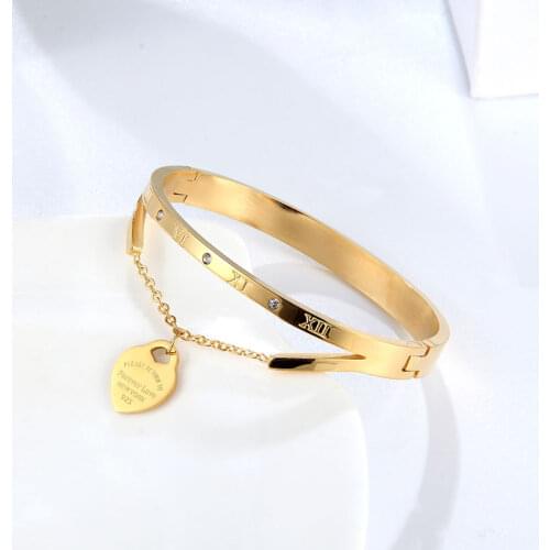 Beautiful Hang Carving Forever Love Heart Shaped Bangle Top Quality Titanium Steel Woman Love Brand Jewelry Gift Pulsera