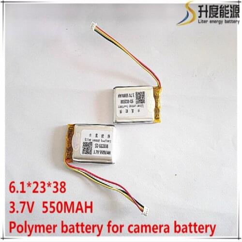Li-polymer MODEL 612338 602338 550mah 3.7V lithium polymer battery MP3 MP4 GPS The connector