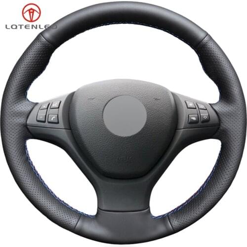 LQTENLEO Black Artificial Leather Car Steering Wheel Cover for BMW M Sport X5 E70 M50d 2006-2013 M Sport X6 E71 M50d 2009-2014