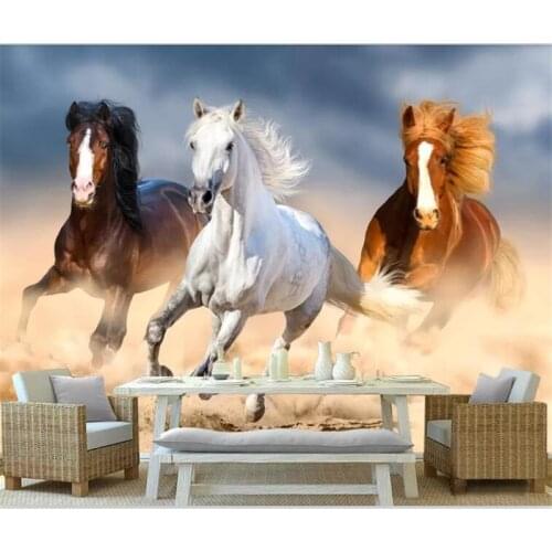 Beibehang Fashion 3D wallpaper custom living room mural modern animal oil painting running horse wild horse background wall