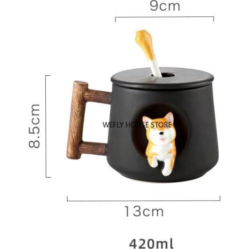 Cartoon Ceramic Cup Personality Creative Mug With Lid Spoon Couple Household Drinking Cup Coffee Cup Shiba Inu Cup