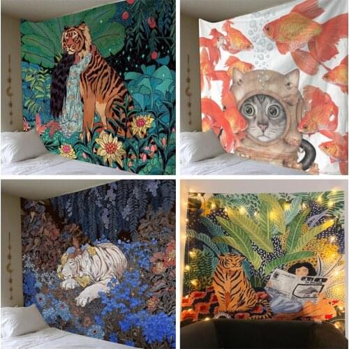 Mandala tapestry wall hanging mysterious forest flower jungle animal moon ocean landscape tapestry home room decoration