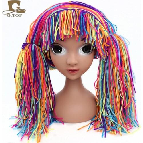 New Clown Wig girls Halloween Costume wig funny hat Handmade Winter Warm crocheted cabbage patch Clown Pigtail