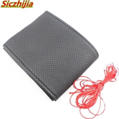 DIY steering wheel cover with needle and thread interior trim for Peugeot 206 207 208 301 307 308 407 2008 3008 4008