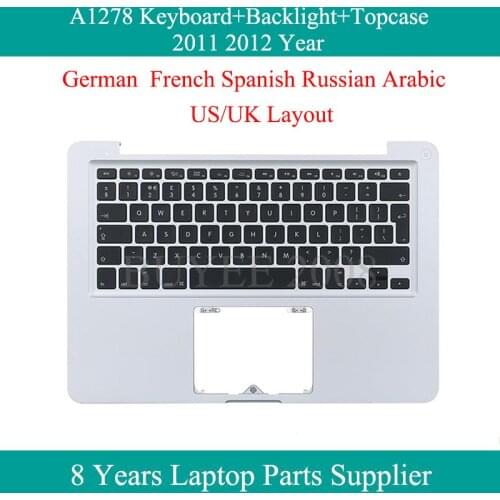 Original Topcase For Macbook Pro US UK A1278 Keyboard Backlight 2011 2012 Top Cases German French Azerty Spanish Russian Arabic