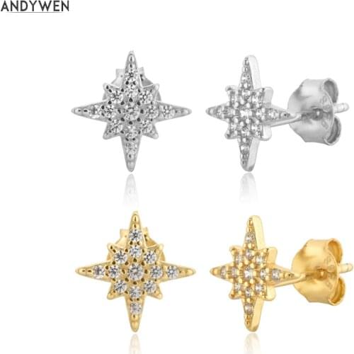 ANDYWEN 925 Sterling Silver Gold Snow Flower Piercing Fashion Luxury Pendiente Luxury Jewelry 2020 Clips Pave Wedding Gift