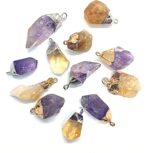Natural Stone Pendant Citrine Amethyst Irregular Pendant Used for DIY Jewelry Handicraft Jewelry Making Necklace Accessories