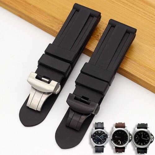 22 24 26 mm Nature soft Silicone Rubber Watchband fit For Panerai Strap tools Butterfly Buckle pin clasp for PAM111/441 belt