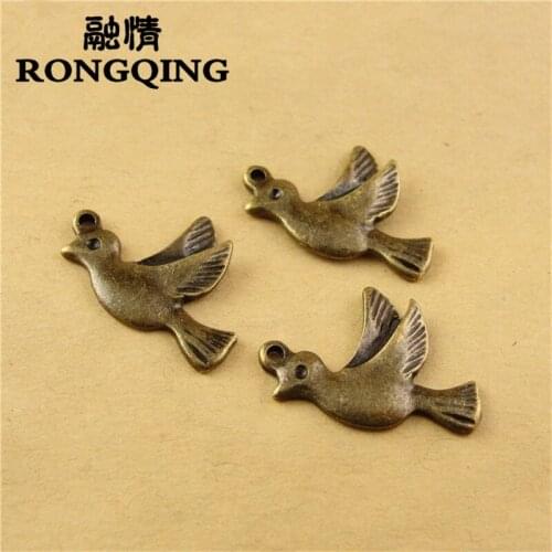 RONGQING 100pcs 15*22MM Peace Dove antique alloy charm pendant Charms fit Bracelets & Necklaces DIY Jewelry