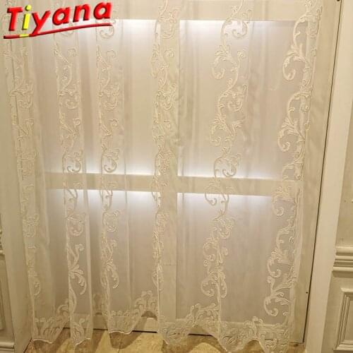 Luxury Elegant White Curtains Tulle for Living Room Nordic Geometric Embroidery Rope Window Drpes Finished Panel X-HM164#30