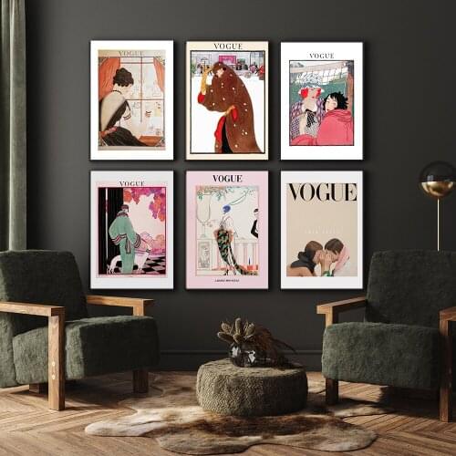 Self-adhesive Wall Stickers Vintage Abstract Painting Nordic Woman Poster Magazine Wall Art Pictures for Living Room Decoration