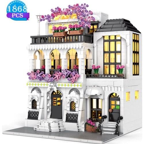 Assembly Building Blocks Ideas Street View Series Architecture DIY Expert European Flower Street Bricks House Toys Girls Gifts