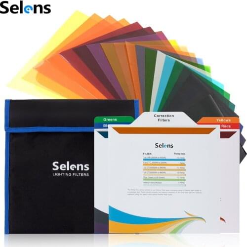 Selens 20pcs Color Lighting Gel Filters 25x25cm Transparent Colour Correction Light Sheet Film Kit For Photo Studio With Bag