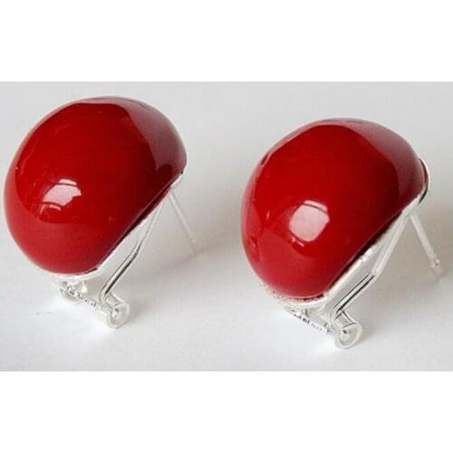 Charm 925 Silver 18mm Red Coral Beads Earrings ladys fashion jewelry Silver natural gem/stone/coral/opal Marcasite