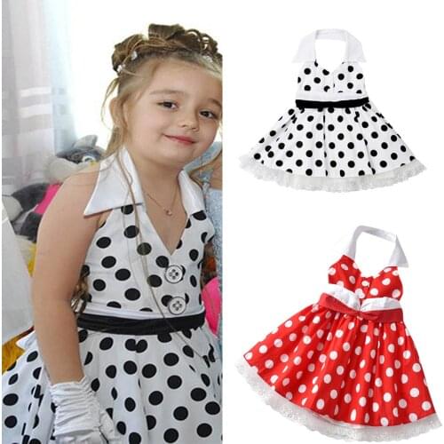 Chic Toddler Kids Dress Vintage V-neck Sleeveless Baby Girls Polka Dots Lace Princess Dress Outfits Clothes Retro Ruffle Dresses