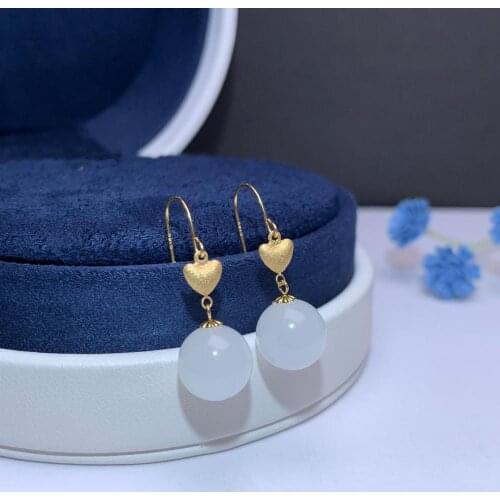 SHILOVEM 18k yellow gold real Natural white Jasper drop earrings classic fine Jewelry women wedding gift 10*10mm myme1010562hby