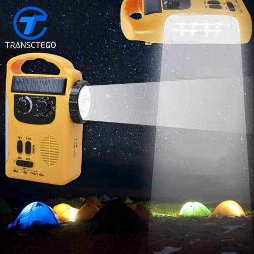 TRANSCTEGO LED Dynamo Solar LED Lights Multi-Function Radio USB Charger Emergency Alarm Outdoor Camping Lamp