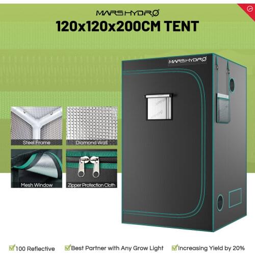 Mars Hydro 120x120x200cm Indoor Grow Tent 1680D Canvas Reflective Mylar Grow Tents with Removable Floor Room Box Indoor Plant