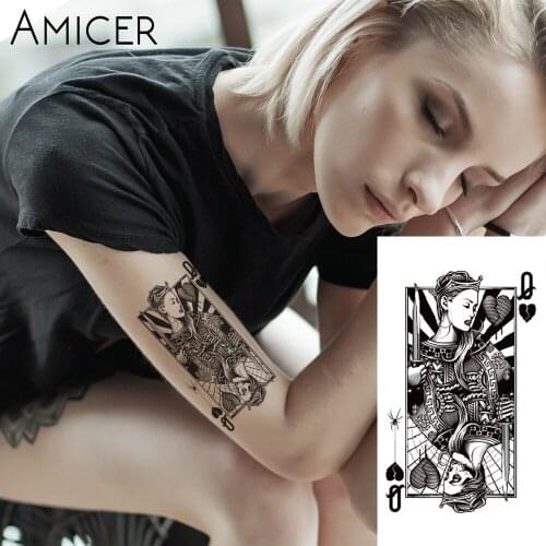 1PC Poker Face Hot Black White Large Flower Henna Temporary Tattoo Black Mehndi Style Waterproof Tattoo Sticker