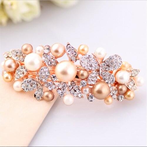 Big White Rhinestone Hair Barrette Korea Style Butterfly Shape Jeweled Barrettes ABS Pearl Barrette