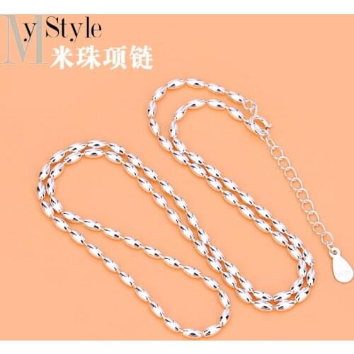 S925 pure silver rice bead chain necklace bead chain naked chain clavicle chain no pendant jewelry DIY accessories material bag
