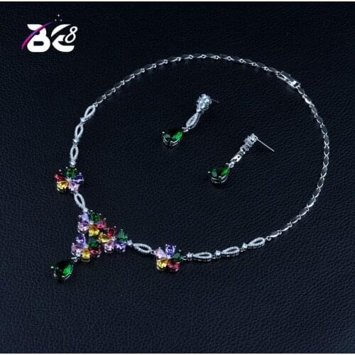 Be 8 New Flower Design Bridal Jewelery Set Multicolor Cubic Zirconia Fashion Nigerian Jewelry Accessory Sets for Women S364