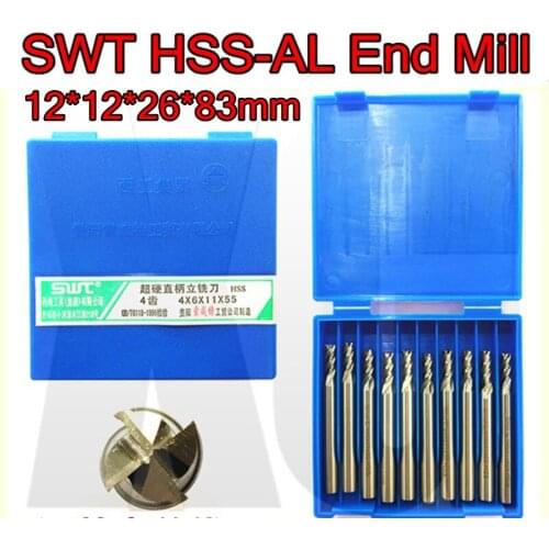 12*12*26*83mm 10pcs/set 12 mm petiole 4F SWT HSS-AL past central hole End Mill Machining steel Free shipping