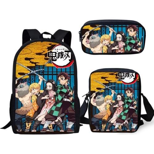 HALYUNASC 3PCs/Set Childrens School Backpack-Demon-Slayer-Kimetsu-no-Yaiba-Pattern School Bags Cartoon Teenagers Book-Bags Set