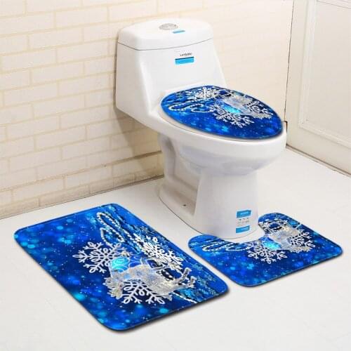 3pcs Set Toilet seat Cover Bathroom Mat Home Absorbent Non-slip Door Mats Washroom Decoration Carpet Printing Flannel Rug
