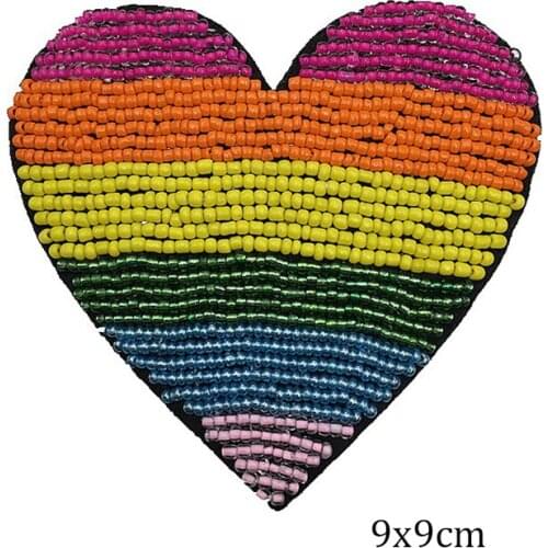 3D Handmade Rhinestone Beaded Patches Colorful Sew on Crystal Patch Beading Applique Cute Heart Love Rainbow Smiling Face Decor