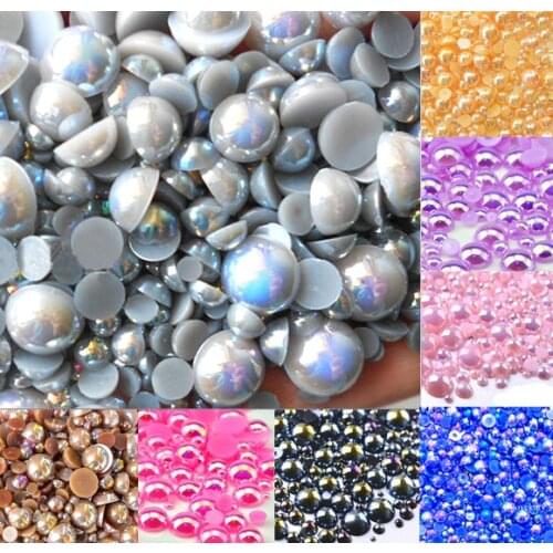 500pcs 2-10mm Gray AB Color Half Round Pearl Bead FlatBack Scrapbook Craft Cabochon Kawaii DIY Embellishments Accessories