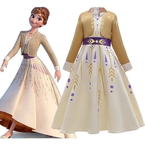 Disney New Dress Frozen 2 Anna Princess Bow Waist Princess Dress Child Birthday Gift Fashion Dress