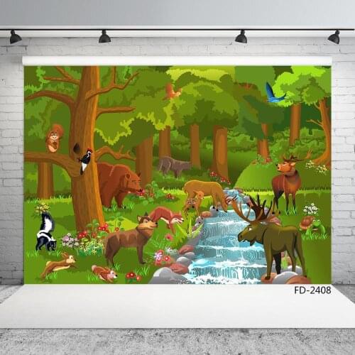 Jungle Animals River Vinyl Photography Backgrounds for Baby Children Birthday Backdrops Photo Studio Photobooth Photo Shooting