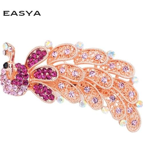 EASYA New Fashion Shiny Peacock Barrettes Headwaer Accessories Jewelry Gift Gold Crystal Peacock Hairpins For Women Girls