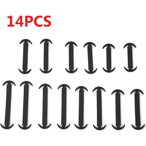 14PCs/ Lot No Tie Black Elastic Shoelaces Silicone Shoe Lace Unisex Elastic Sport All Running Sneakers Fit Strap for Men Women
