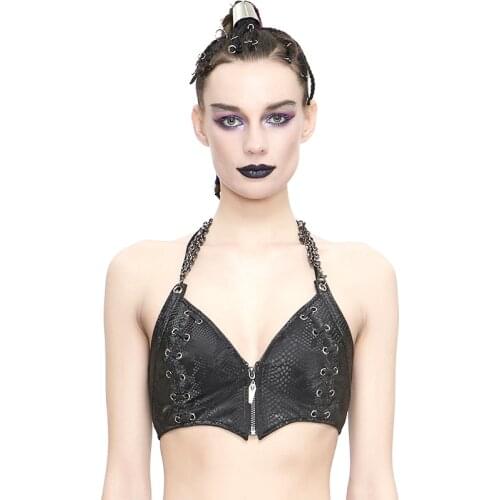 European punk bar bungee disco vest chain sling pole dancing leather dress woman short vest corset