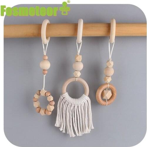 Fosmeteor 1set Baby Wooden Teether Pacifier Clip Chain Hand-woven Rope Crochet Beads Rodent Soother Clip Baby Shower Gift