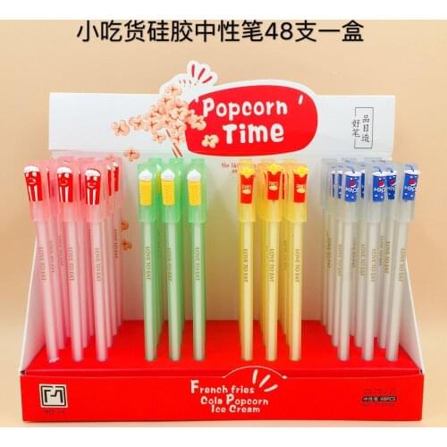 48pcs Gel Pens Cartoon French fries black gel-ink pen pens for writing Cute stationery office school supplies 0.5mm