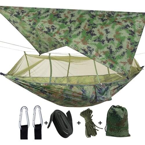 15 Color Camping Hammock with Mosquito Net and Waterproof Rain Fly Tent Tarp Set Lightweight Portable 210T Nylon Hammocks