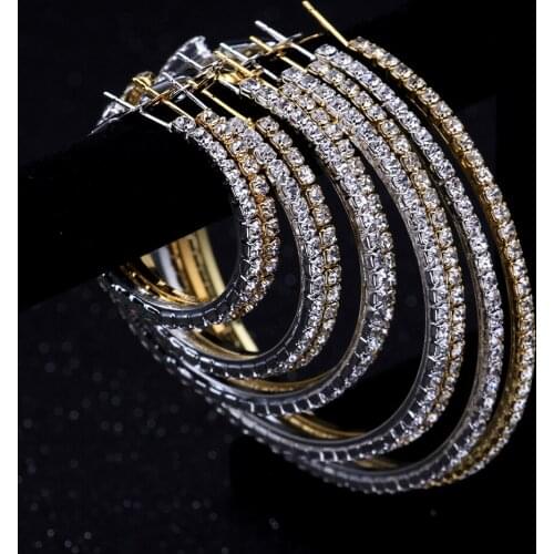 Classic Shiny Rhinestone Big Hoop Earrings for Women Fashion Jewelry Bohemian Girls' Circle Collection Earrings Accessories
