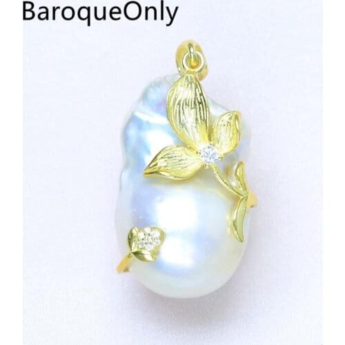 BaroqueOnly 17-33mm High Quality Freshwater Oyster Pearl 925 Silver Orchid Accessory Pendant Elegant Gifts for Mother PAB