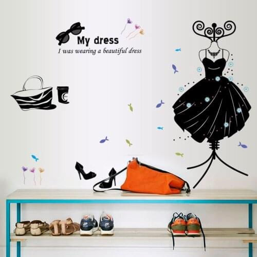 Creative Dress Shape Vinyl Wall Stickers Shopping Girl Dress Design Corridor Stickers Home Decoration bithday gift