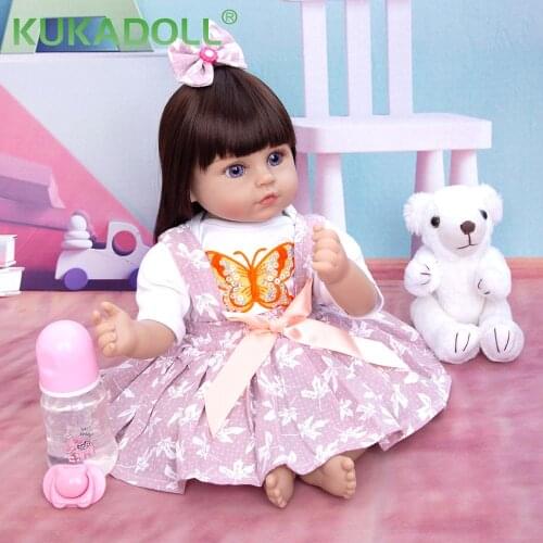 KUKADOLL 18 Inch 48 CM Reborn Baby Dolls Coth Body Long Hair Reborn Baby Girl Dolls For Kids Birthday Xmas Present Toy
