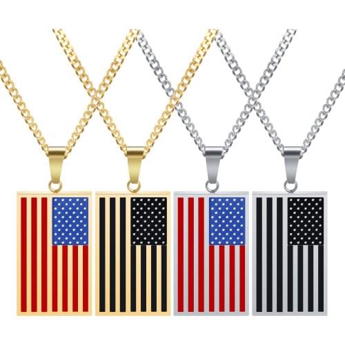 MIQIAO Stainless Steel American US Flag Pendant Necklace for Men Boys Friends Gift Army Badge Fashion Jewelry Kpop Goth Boho
